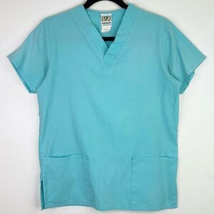 Uniform Advantage UA Scrubs V-Neck Solid Blue Scrub Top Shirt Size XS